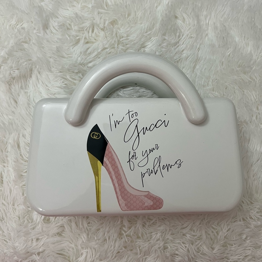 Designer white ceramic handbag vase - Picture 2 of 4